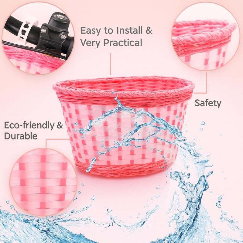 ANZOME Girls Bike Basket with Daisy Bell & Streamers, Kids Bicycle Handlebar Basket for 12â€“16 Inch Bikes, Pink Woven Bike Accessories for Girls, Christmas for Little Riders - Image 5